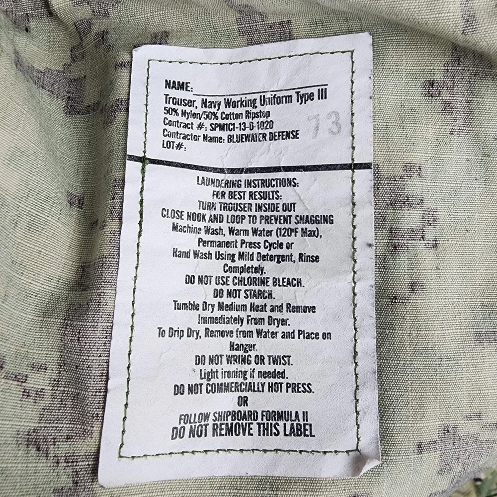 Bluewater Defense US Navy Pants Mens Small X Short Type III NWU Camo Cargo Seals